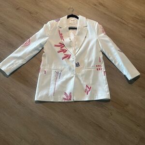 Boden White and Pink Graphic Blazer